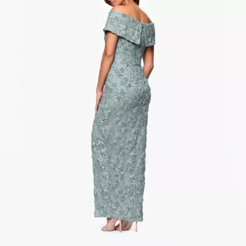 DJ Jaz Off The Shoulder Womens Short Sleeve Evening Gown