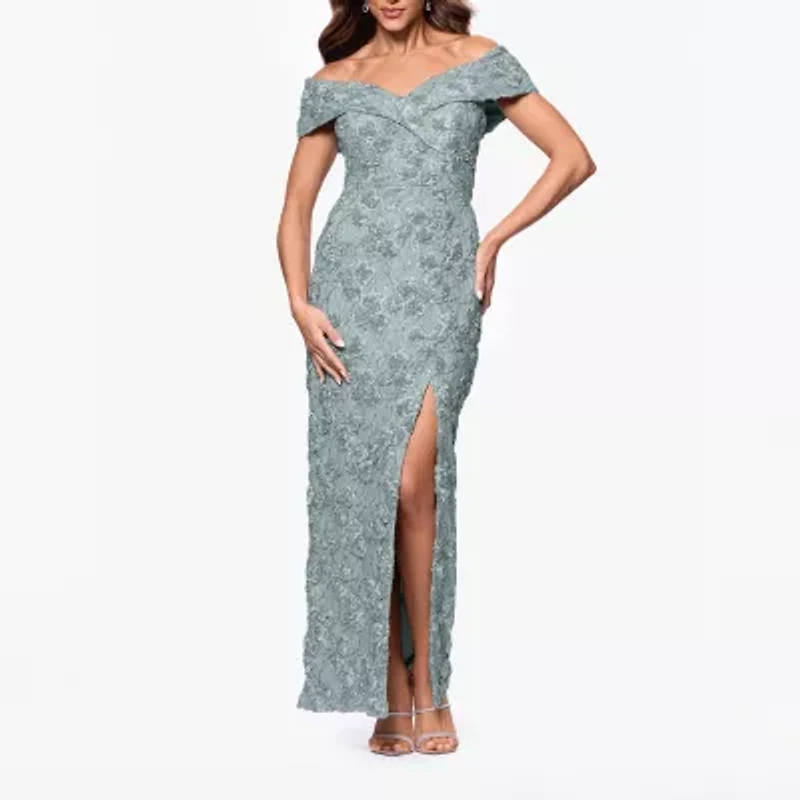 DJ Jaz Off The Shoulder Womens Short Sleeve Evening Gown