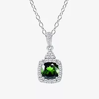 Limited Quantities! Womens Genuine Green Chrome Diopside Sterling Silver Cushion 18 Inch Pendant Necklace