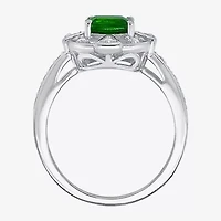 Limited Quantities! Womens Genuine Green Chrome Diopside Sterling Silver Halo Side Stone Cocktail Ring