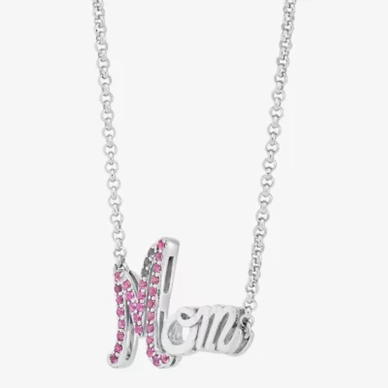 Limited Quantities! "Mom" Womens Lab Created Red Ruby Sterling Silver 17 Inch Pendant Necklace