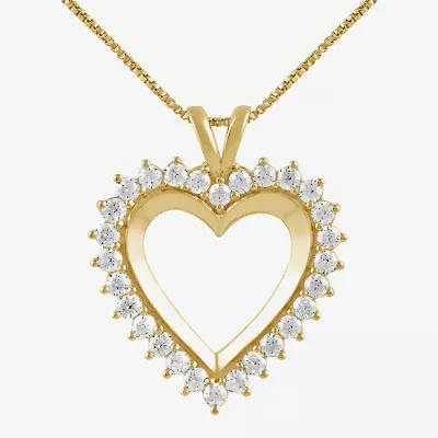 Womens 1 CT. T.W. Lab Grown White Diamond 10K Gold Heart 18 Inch Pendant Necklace