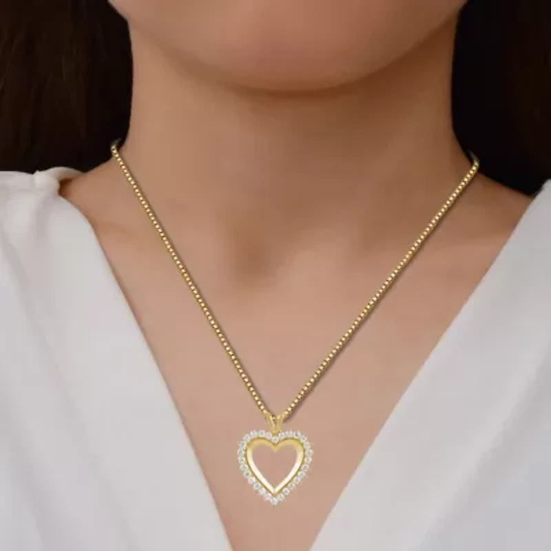 Womens 1 CT. T.W. Lab Grown White Diamond 10K Gold Heart 18 Inch Pendant Necklace