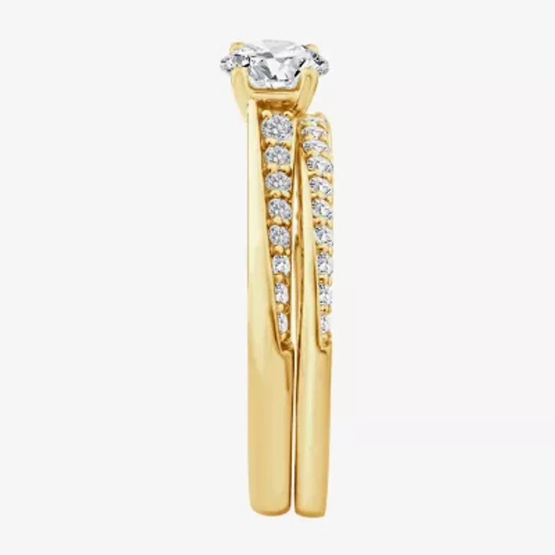 (F / Vs2) Womens 1 CT. T.W. Lab Grown White Diamond 10K Gold Round Side Stone Bridal Set