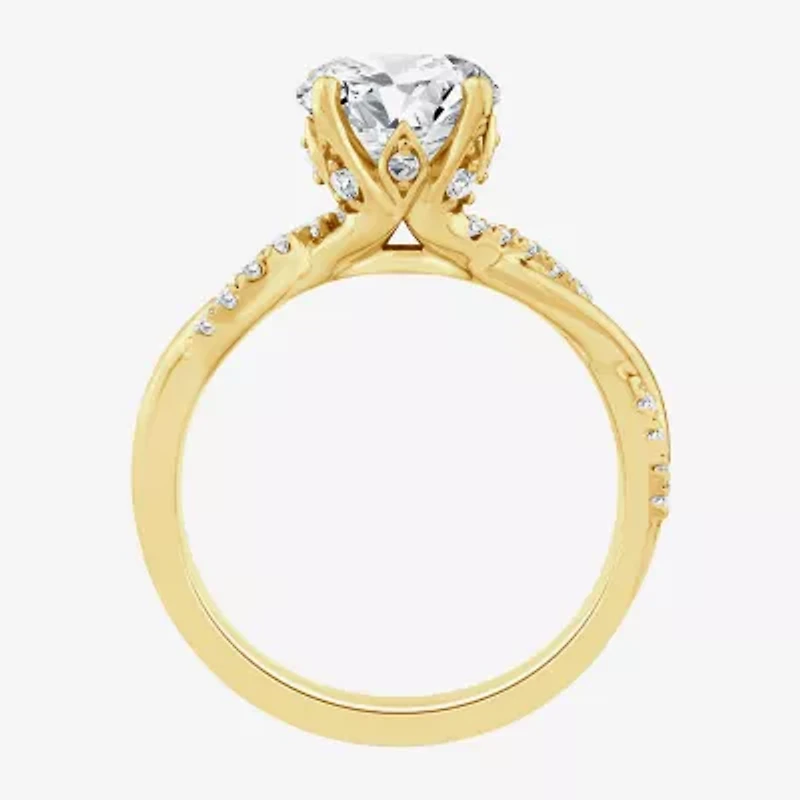 (F / Vs2) Womens 2 1/4 CT. T.W. Lab Grown White Diamond 14K Gold Round Side Stone Engagement Ring