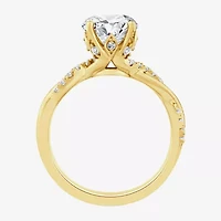 (F / Vs2) Womens 2 1/4 CT. T.W. Lab Grown White Diamond 14K Gold Round Side Stone Engagement Ring