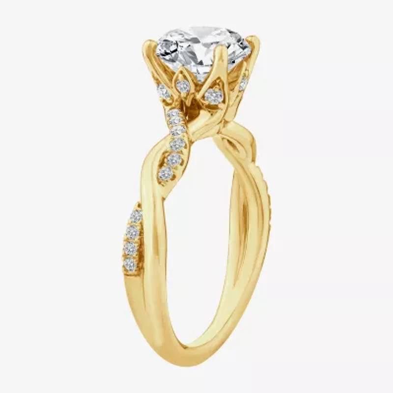 (F / Vs2) Womens 2 1/4 CT. T.W. Lab Grown White Diamond 14K Gold Round Side Stone Engagement Ring