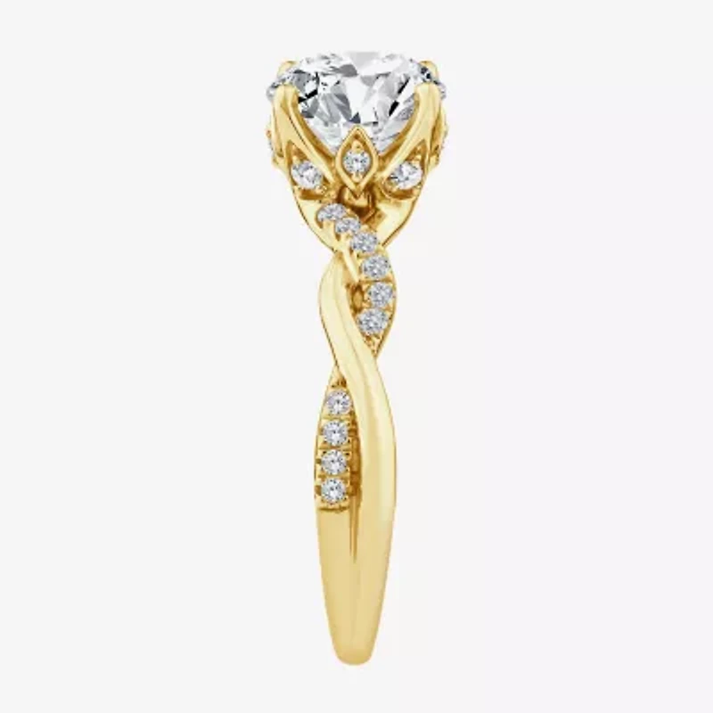 (F / Vs2) Womens 2 1/4 CT. T.W. Lab Grown White Diamond 14K Gold Round Side Stone Engagement Ring