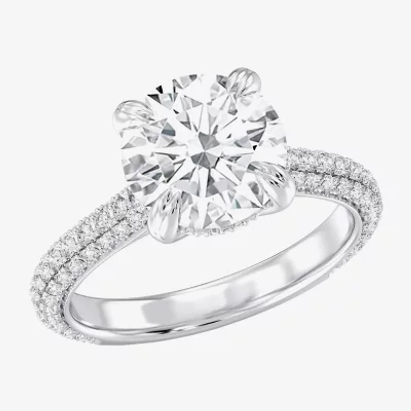 (G / Si2) Womens 4 CT. T.W. Lab Grown White Diamond 10K Gold Round Side Stone Engagement Ring