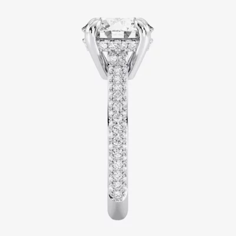 (G / Si2) Womens 4 CT. T.W. Lab Grown White Diamond 10K Gold Round Side Stone Engagement Ring