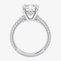 G / Si2) Womens CT. T.W. Lab Grown White Diamond 10K Gold Cushion Side Stone Engagement Ring