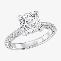 G / Si2) Womens CT. T.W. Lab Grown White Diamond 10K Gold Cushion Side Stone Engagement Ring