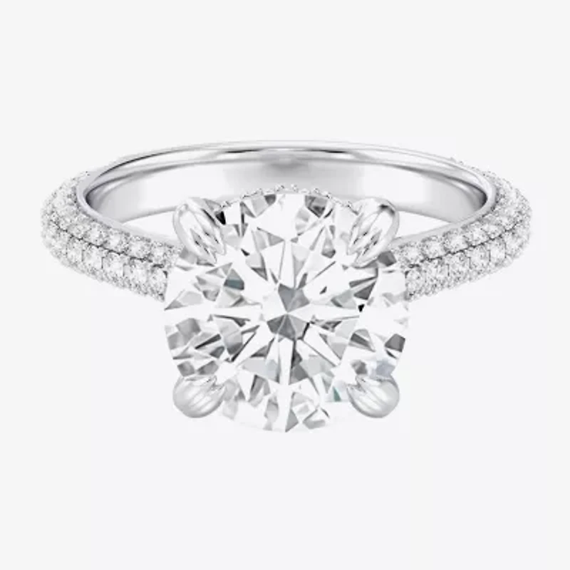 G / Si2) Womens CT. T.W. Lab Grown White Diamond 10K Gold Round Side Stone Engagement Ring