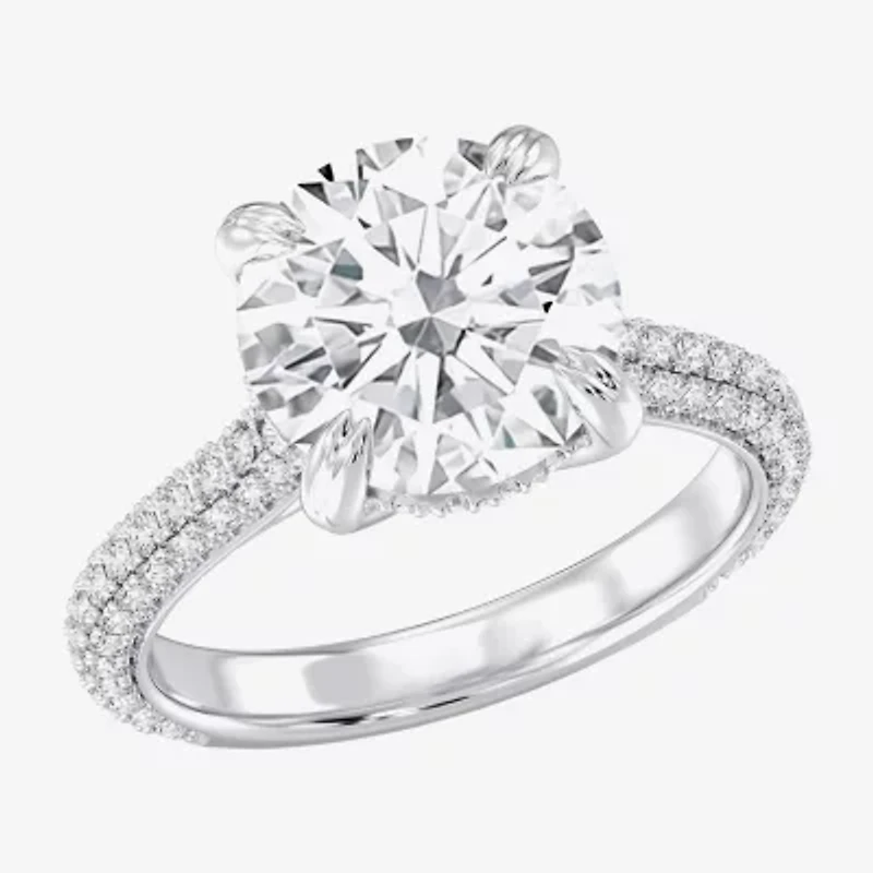 G / Si2) Womens CT. T.W. Lab Grown White Diamond 10K Gold Round Side Stone Engagement Ring