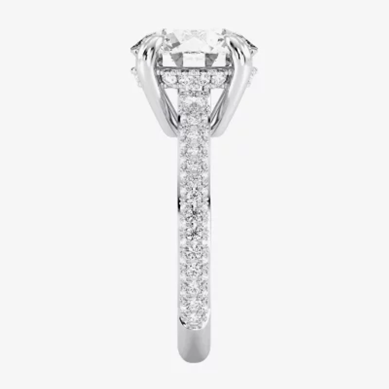 G / Si2) Womens CT. T.W. Lab Grown White Diamond 10K Gold Round Side Stone Engagement Ring