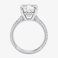 (G / Si2) Womens 5 CT. T.W. Lab Grown White Diamond 10K Gold Cushion Side Stone Engagement Ring