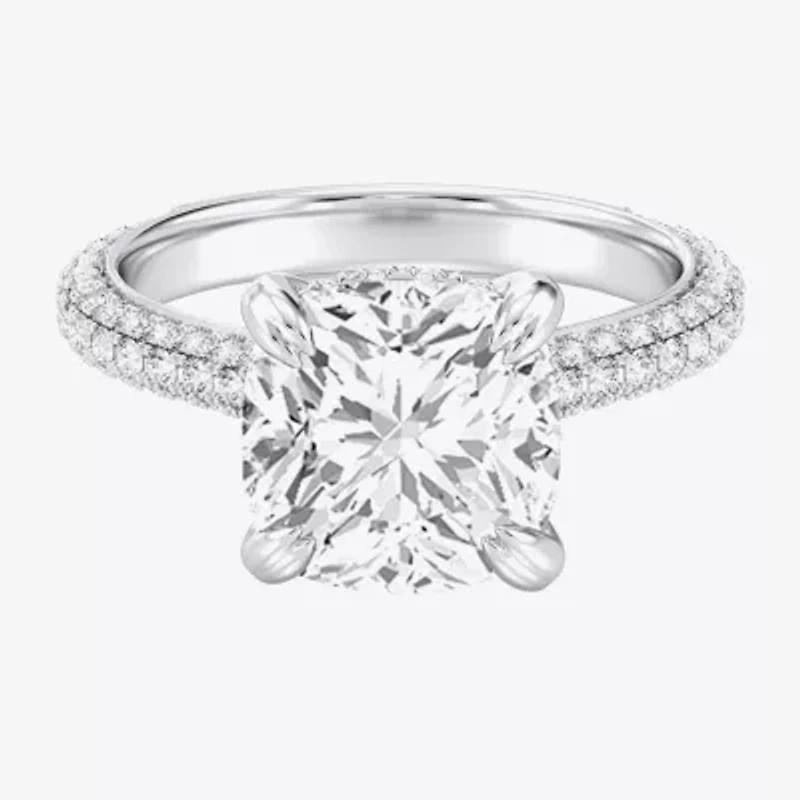 (G / Si2) Womens 5 CT. T.W. Lab Grown White Diamond 10K Gold Cushion Side Stone Engagement Ring