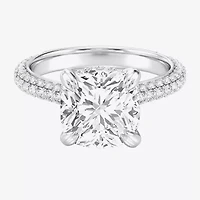 (G / Si2) Womens 5 CT. T.W. Lab Grown White Diamond 10K Gold Cushion Side Stone Engagement Ring