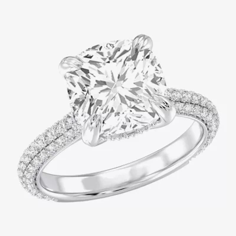 (G / Si2) Womens 5 CT. T.W. Lab Grown White Diamond 10K Gold Cushion Side Stone Engagement Ring