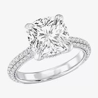 (G / Si2) Womens 5 CT. T.W. Lab Grown White Diamond 10K Gold Cushion Side Stone Engagement Ring