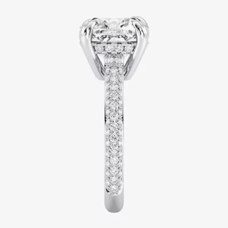 (G / Si2) Womens 5 CT. T.W. Lab Grown White Diamond 10K Gold Cushion Side Stone Engagement Ring