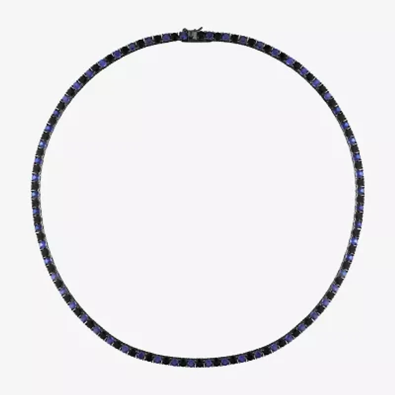 Mens Sapphire Sterling Silver 20 Inch Tennis Necklace