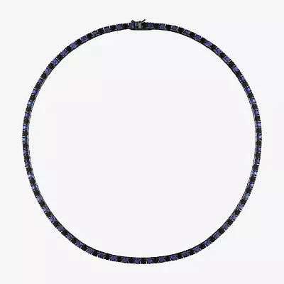 Mens Black Sapphire Sterling Silver 20 Inch Tennis Necklace
