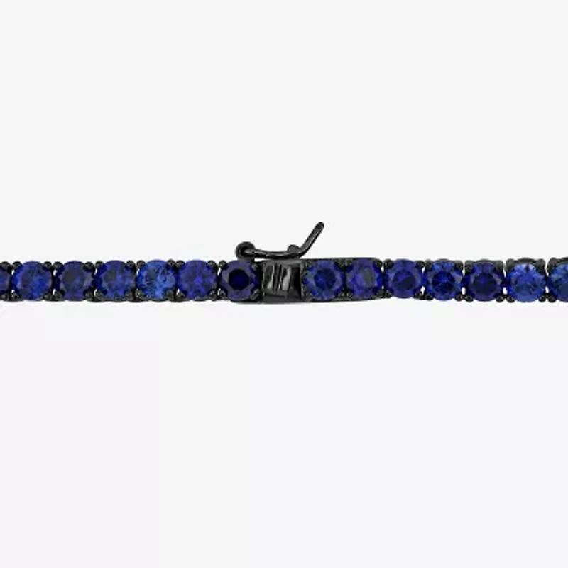 Mens Blue Sapphire Sterling Silver 20 Inch Tennis Necklace