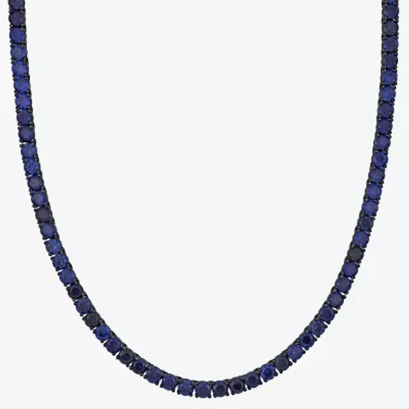 Mens Blue Sapphire Sterling Silver 20 Inch Tennis Necklace