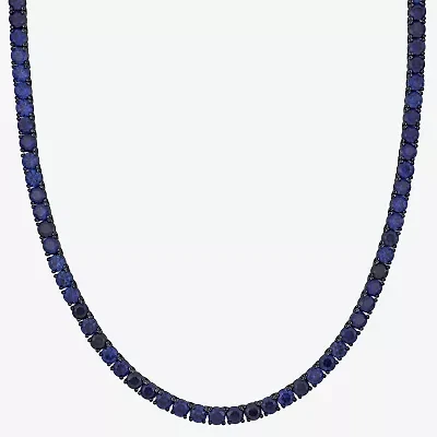 Mens Blue Sapphire Sterling Silver 20 Inch Tennis Necklace