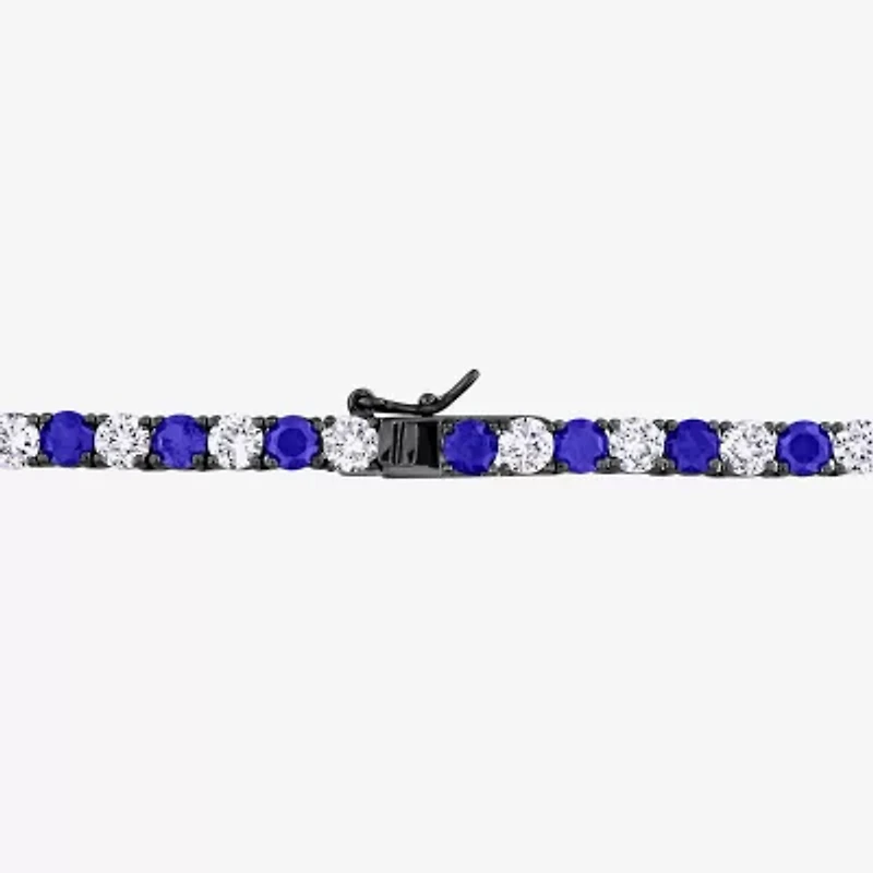 Mens Lab Created Blue & White Sapphire Sterling Silver Tennis Necklaces