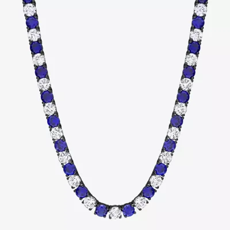 Mens Lab Created Blue & White Sapphire Sterling Silver Tennis Necklaces