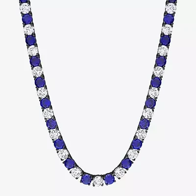 Mens Lab Created Blue & White Sapphire Sterling Silver Tennis Necklaces
