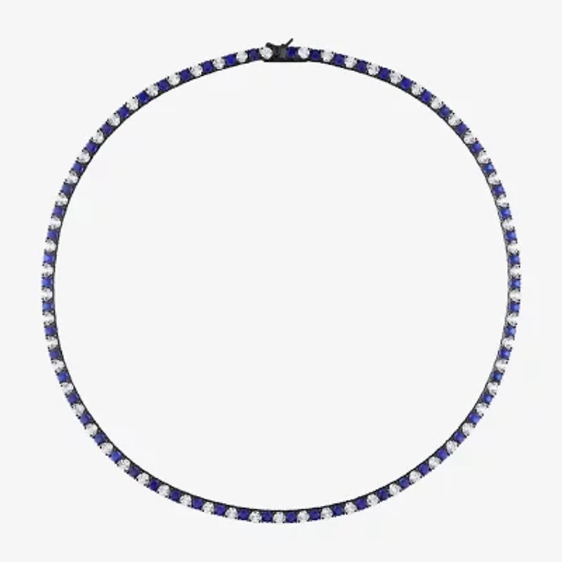 Mens Lab Created Blue & White Sapphire Sterling Silver Tennis Necklaces