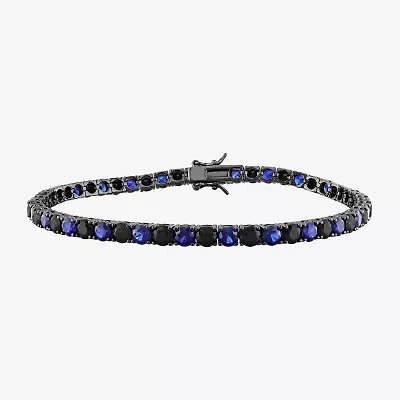 Mens Lab Created Multi Color Sapphire Sterling Silver 9 Inch Tennis Bracelet
