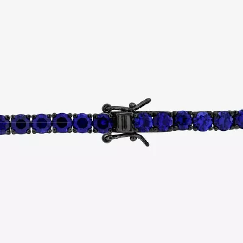 Mens Lab Created Blue Sapphire Sterling Silver 9 Inch Tennis Bracelet