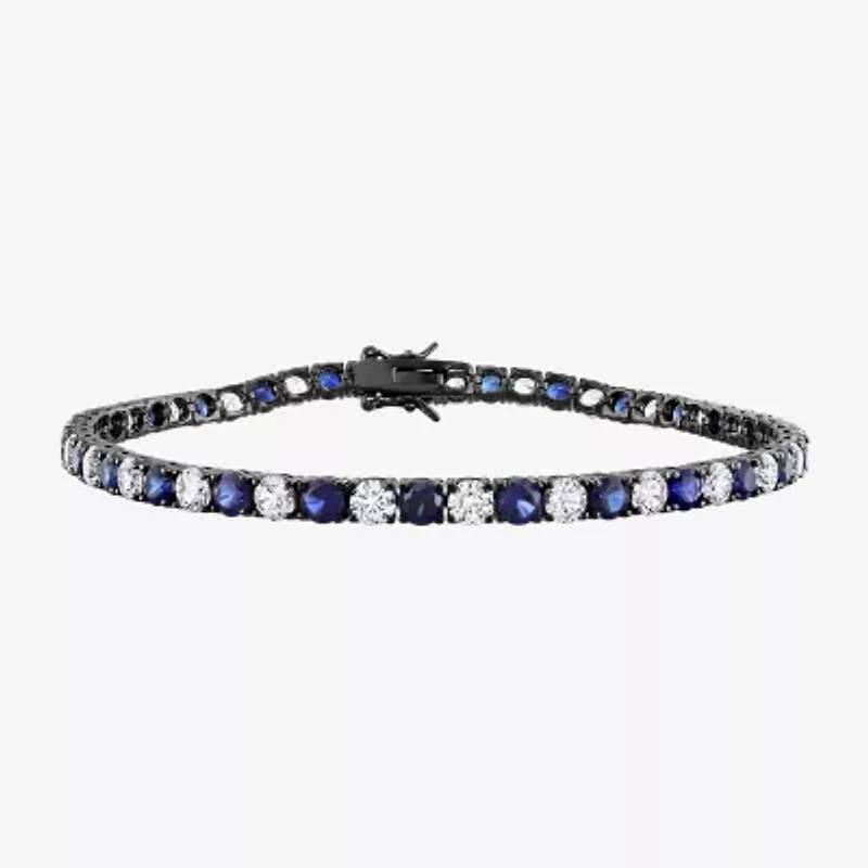 Mens Lab Created Sapphire Sterling Silver 9 Inch Tennis Bracelet