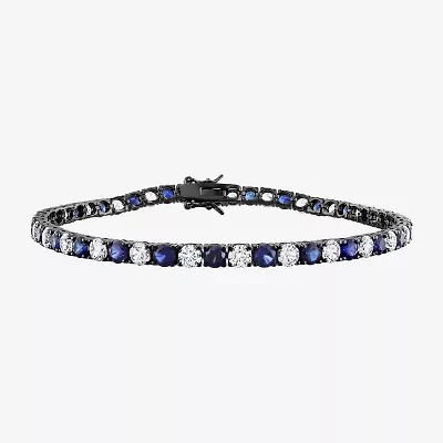 Mens Lab Created Sapphire Sterling Silver 9 Inch Tennis Bracelet