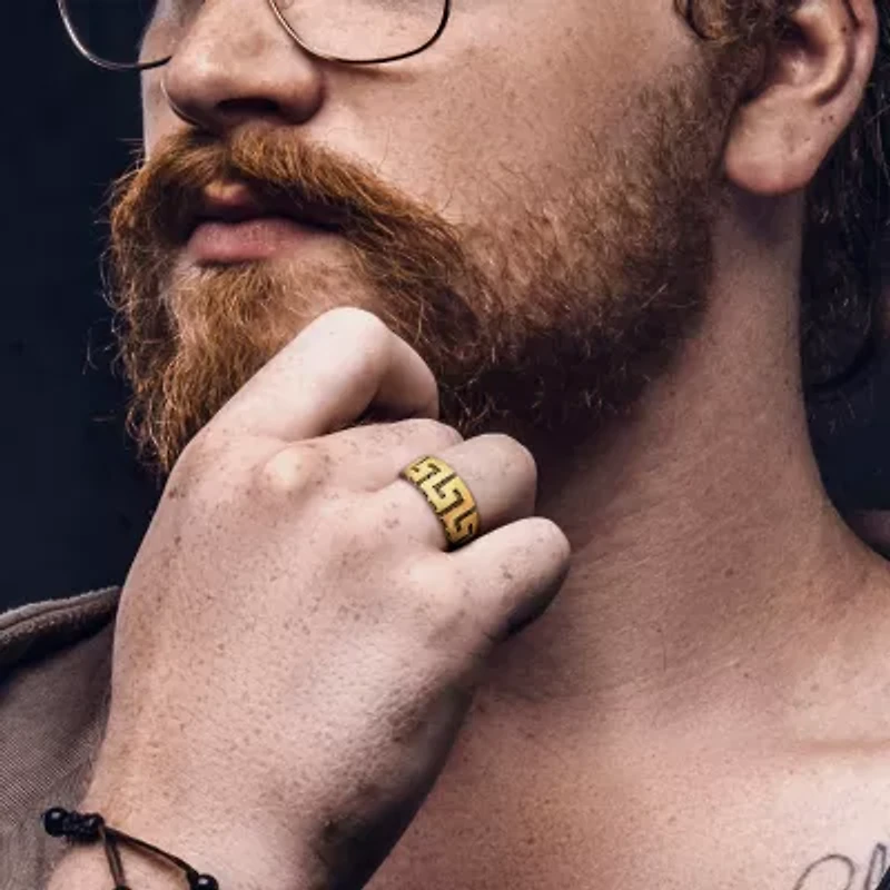 Greek Key Mens 14K Gold Fashion Ring