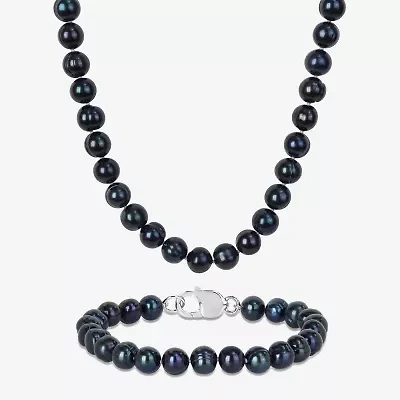 Mens Dyed Black Cultured Freshwater Pearl Sterling Silver 2-pc. Jewelry Set