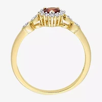 Womens Diamond Accent Genuine Red Garnet 18K Gold Over Silver Heart Cocktail Ring