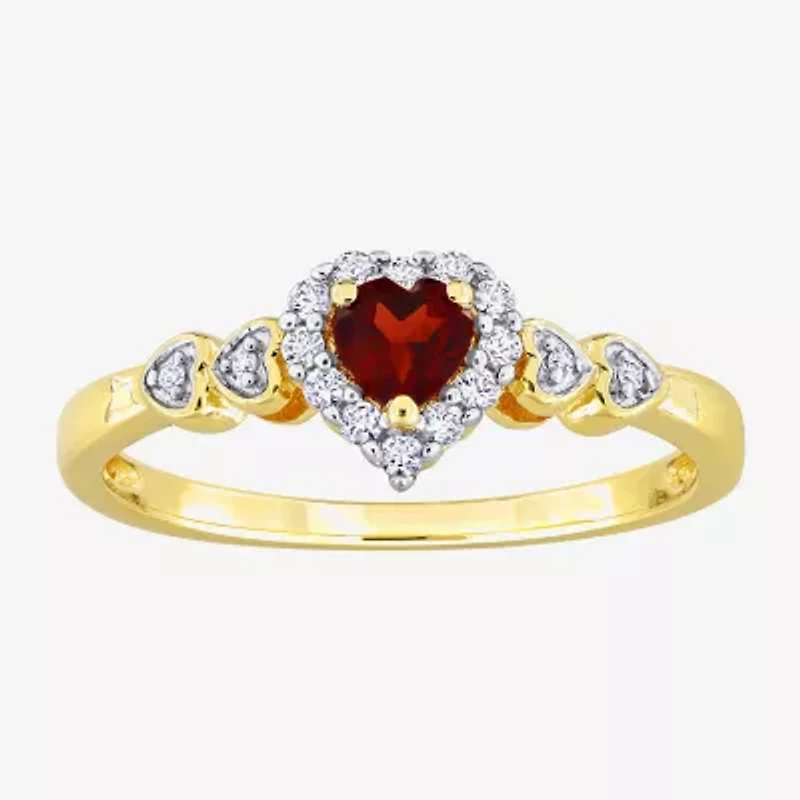 Womens Diamond Accent Genuine Red Garnet 18K Gold Over Silver Heart Cocktail Ring