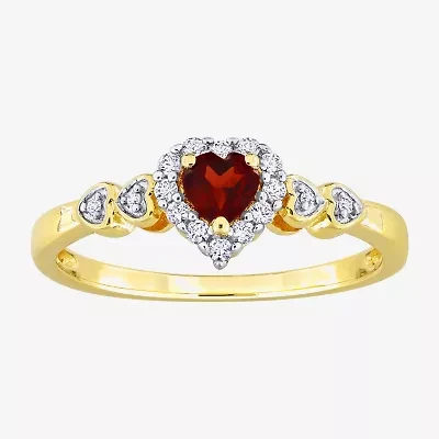 Womens Diamond Accent Genuine Red Garnet 18K Gold Over Silver Heart Cocktail Ring