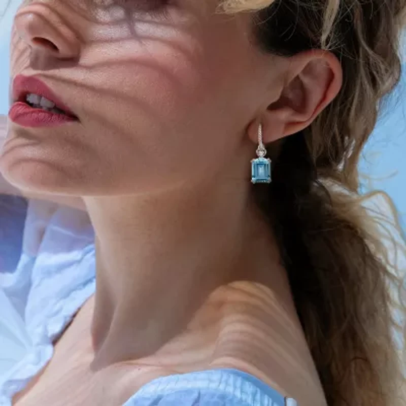 Womens Genuine Blue Topaz Sterling Silver Drop Earrings