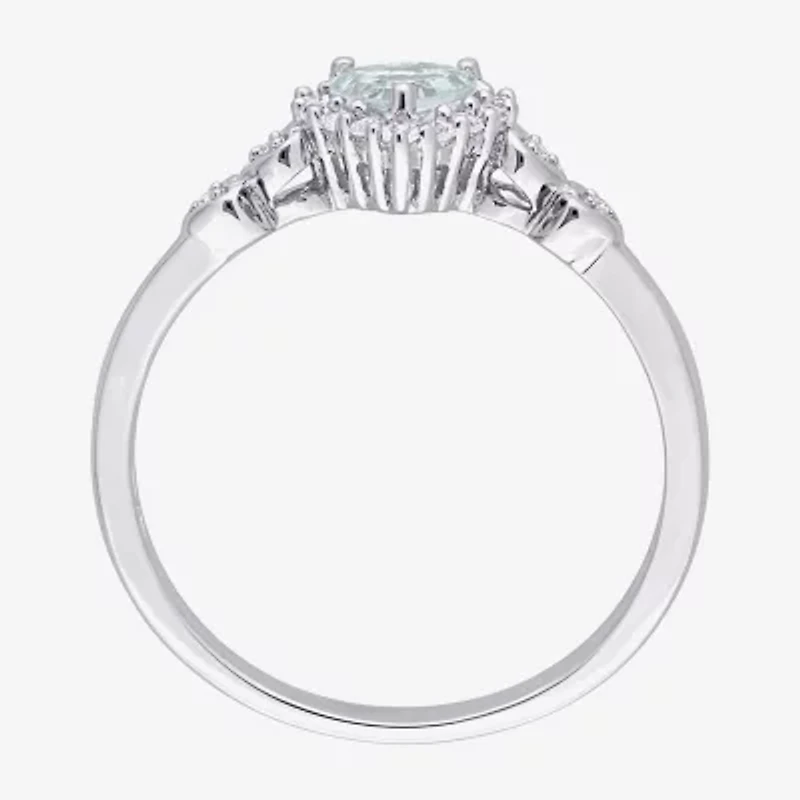 Womens Diamond Accent Genuine Blue Aquamarine Sterling Silver Heart Cocktail Ring