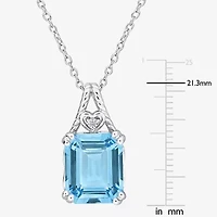 Womens Genuine Blue Topaz Sterling Silver 18 Inch Pendant Necklace