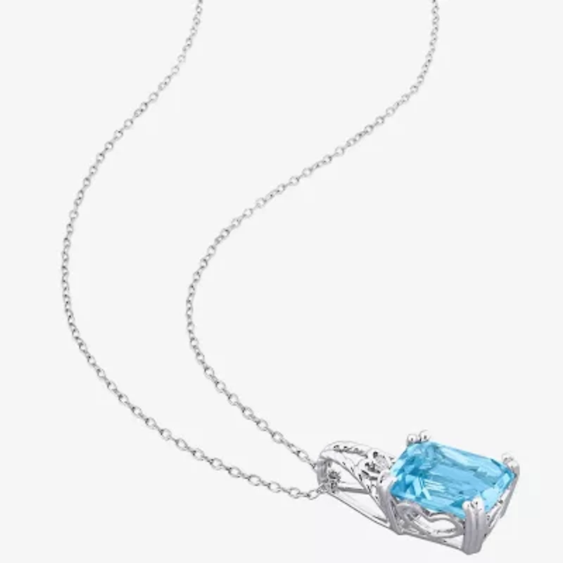 Womens Genuine Blue Topaz Sterling Silver 18 Inch Pendant Necklace