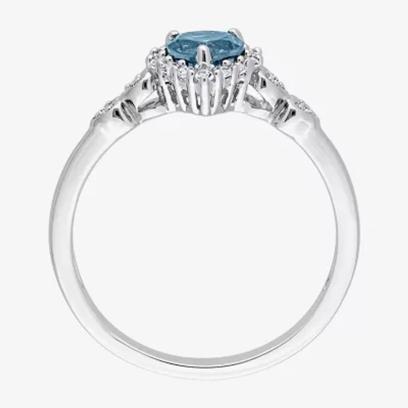 Womens Diamond Accent Genuine Blue Topaz Sterling Silver Heart Cocktail Ring