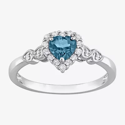 Womens Diamond Accent Genuine Blue Topaz Sterling Silver Heart Cocktail Ring