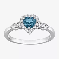Womens Diamond Accent Genuine Blue Topaz Sterling Silver Heart Cocktail Ring